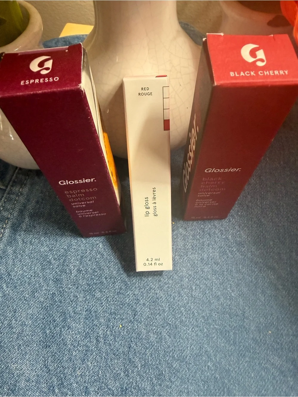 GLOSSIER 3pack!!!! Red Rouge Lip Gloss & Balm Dotcom Duo: Espresso&Black Cherry